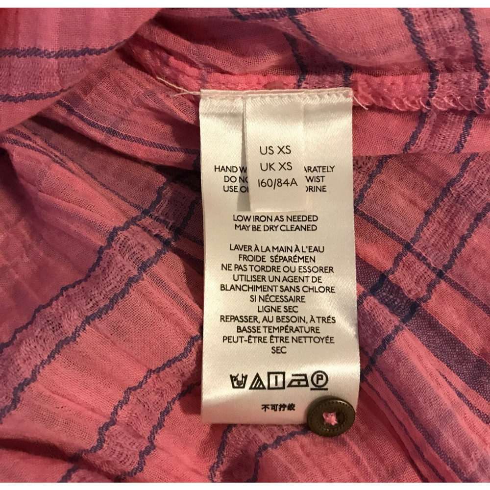 Anthro Pilcro Plaid Tunic XS Pink Blue Henley Pintuck High Low Shirt - Picture 9 of 11